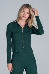 Krótka Bluza na Suwak z Kołnierzykiem - Zielona. Zielone bluzki damskie Figl, l, bez wzorów, z elastanu, bez kaptura. Za 219.00 zł.