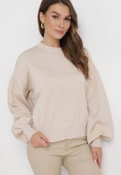 Beżowy Sweter o Klasycznym Fasonie z Metaliczną Nicią Auliana. Brązowe swetry damskie Born2be, bez wzorów, klasyczne, bez kołnierzyka, bez ramiączek, bez kaptura. Za 129.99 zł.