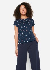 Swobodny shirt, krótki rękaw. Niebieskie t-shirty damskie bonprix, bez wzorów, bez kołnierzyka. Za 64.99 zł.