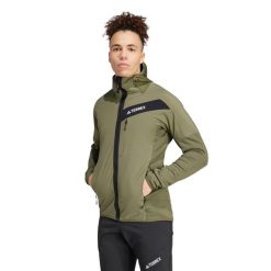 Kurtka trekkingowa męska Adidas Terrex Techrock Hooded Wind Fleece. Zielone kurtki sportowe męskie Adidas, m, bez wzorów, z elastanu. Za 372.00 zł.