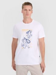 4F T-shirt regular z nadrukiem męski - biały S. Białe koszulki sportowe męskie 4f, m, bez wzorów, z bawełny, klasyczne, bez kołnierzyka. Za 69.99 zł.