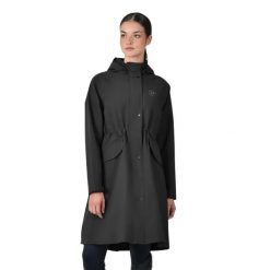 Długa kurtka przeciwdeszczowa dla kobiet do jazdy konnej Dublin. Czarne kurtki damskie DUBLIN, bez wzorów, bez kaptura. Za 628.50 zł.