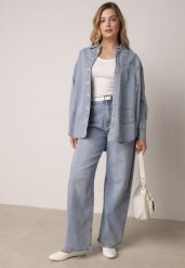 Niebieskie Jeansy z Bawełną o Kroju Balloon z Wysokim Stanem Palosa. Niebieskie jeansy damskie Born2be, z podwyższonym stanem. Za 99.99 zł.