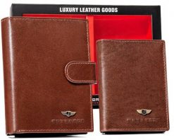 Zestaw prezentowy Peterson PTN SET3-N4L-VT brązowy. Brązowe portfele męskie Peterson, bez wzorów, ze skóry. Za 145.99 zł.