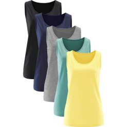 Długi top (5 sztuk) bonprix jasna limonka + zielony szałwiowy + kobaltowy + jasnoszary melanż + czarny. Topy damskie marki bonprix. Za 99.95 zł.