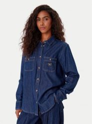 Guess Jeans Koszula jeansowa W5YH37 D5M8D Granatowy Regular Fit. Niebieskie bluzki damskie Guess Jeans, m, z aplikacjami, z bawełny, bez kołnierzyka, bez ramiączek. Za 239.99 zł.