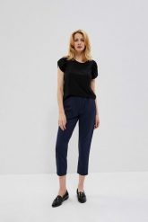 Luźne spodnie 7/8. Niebieskie spodnie materiałowe damskie MOODO, xs, bez wzorów, z elastanu. W wyprzedaży za 35.99 zł.