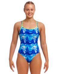 Strój kąpielowy damski jednoczęściowy na basen plażę Funkita. Niebieskie kostiumy jednoczęściowe damskie FUNKITA, uniwersalny, bez wzorów, z elastanu, wakacyjne, na fitness i siłownię. Za 279.00 zł.