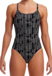 Strój do pływania menstruacyjny FUNKITA Up The Ladder -Swim Secure Diamond Back. Czarne kostiumy jednoczęściowe damskie FUNKITA, l, bez wzorów, z elastanu, wakacyjne, do pływania. Za 249.00 zł.