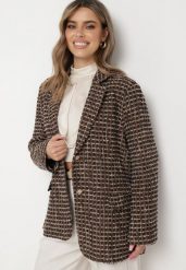 Czarno-Brązowa Marynarka Tweedowa Retro o Jednorzędowym Fasonie Asaretta. Czarne żakiety damskie Born2be, l, bez wzorów, z tkaniny, retro. Za 219.99 zł.
