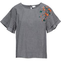 Bluzka z haftem bonprix biało-czarny w kratę. Białe bluzki damskie bonprix, z haftami. Za 79.99 zł.