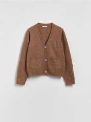 Kardigan - brązowy. Brązowe kardigany damskie Reserved, l, bez wzorów, z dzianiny. Za 149.99 zł.