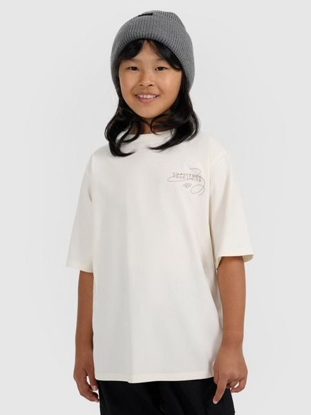 Дівочий oversize T-shirt з принтом - білий. T-shirty damskie 4f, bez wzorów, bez kołnierzyka. W wyprzedaży za 219.90 zł.