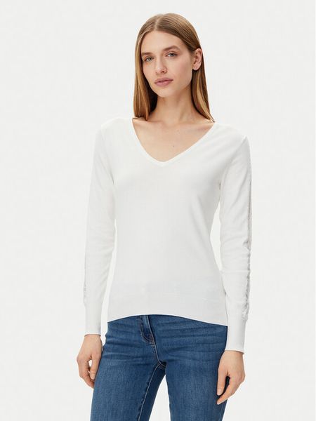 Morgan Sweter 251-MIELO Biały Slim Fit. Białe swetry damskie Morgan, xs, bez wzorów, z wiskozy, bez kołnierzyka, bez ramiączek, bez kaptura. Za 119.99 zł.