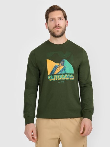 4F Longlseeve z nadrukiem męski - khaki XL. Brązowe t-shirty męskie 4f, m, bez wzorów, z bawełny, biznesowe, bez kołnierzyka. W wyprzedaży za 59.99 zł.