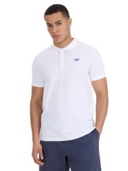 Koszulka polo męskie 4F 4FWSS26TPTSM0988. Białe koszulki polo męskie 4f, m, bez wzorów, z bawełny, biznesowe, bez ramiączek. Za 99.99 zł.