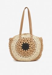 Beżowo-Czarna Pleciona Torebka w Stylu Boho Ulofina. Czarne torebki do ręki damskie Renee, bez wzorów, z materiału, boho, bez dodatków. Za 59.99 zł.