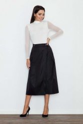 Czarna Spódnica Trapezowa Midi z Kieszeniami. Czarne spódnice damskie Figl, xl, bez wzorów, z elastanu, midi, trapezowe. Za 199.00 zł.