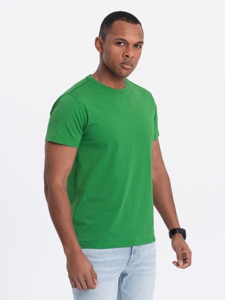 T-shirt męski klasyczny bawełniany BASIC - zielony V20 - Rozmiar: M. Zielone t-shirty męskie Ombre Clothing, m, bez wzorów, z bawełny, klasyczne, bez kołnierzyka. W wyprzedaży za 24.99 zł.