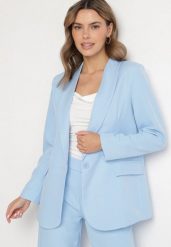 Jasnoniebieska Marynarka Ozdobiona Imitacją Kieszeni Sovzedi. Niebieskie żakiety damskie Born2be, l, bez wzorów, z jeansu, eleganckie. Za 89.99 zł.