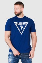 GUESS Granatowy t-shirt męski z logo w moro. Niebieskie t-shirty męskie Guess, m, z aplikacjami, bez kołnierzyka. W wyprzedaży za 119.99 zł.
