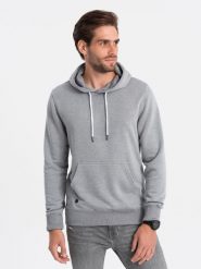 Bluza męska z kapturem BASIC - szary melanż V1 OM-SSBN-0120 - XXL. Szare bluzy męskie Ombre Clothing, l, bez wzorów, z bawełny, z kapturem. Za 34.79 zł.