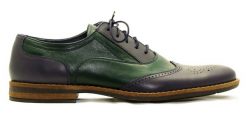 Granatowo-zielone brogsy męskie - unikatowe spektatory Modini T225. Niebieskie eleganckie półbuty Modini Moda Męska, z materiału, biznesowe, bez zapięcia. W wyprzedaży za 332.10 zł.