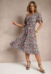 Czarna Sukienka z Plisami w Kwiecisty Print o Rozkloszowanym Kroju Lanelin. Czarne sukienki dla dziewczynek Renee, na lato, bez wzorów, bez ramiączek, krótkie. Za 39.99 zł.
