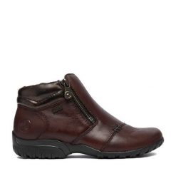 Botki Rieker. Brązowe botki damskie Rieker, bez obcasa, na płaskiej podeszwie, bez zapięcia. Za 439.99 zł.