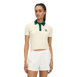 Koszulka polo damska FILA Looknow. Brązowe koszulki sportowe damskie Fila, s, bez wzorów, z bawełny, bez kołnierzyka, bez ramiączek. Za 119.99 zł.