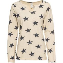 Shirt z długim rękawem w gwiazdy bonprix beżowo-niebieski z nadrukiem. Bluzki damskie bonprix. Za 34.99 zł.
