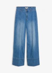 Dżinsy wide leg, high waist. Niebieskie jeansy damskie bonprix, z podwyższonym stanem. Za 127.99 zł.