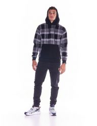 Męska bluza z wełny w kratę Work Leisure. Czarne bluzy męskie LEONE 1947 APPAREL, l, bez wzorów, z bawełny, z kapturem, na fitness i siłownię. Za 126.26 zł.