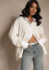 Beżowa Wiskozowa Koszula Oversize z Kieszenią i Metalicznymi Aplikacjami Liseloria. Brązowe bluzki damskie Renee, s, z aplikacjami, z jeansu, eleganckie, bez kołnierzyka, bez ramiączek. Za 99.99 zł.