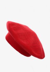 Czerwona Czapka Beret z Geometrycznym Wzorem z Cyrkoniami Holindia. Czerwone czapki i kapelusze damskie Renee, bez wzorów, klasyczne. Za 39.99 zł.