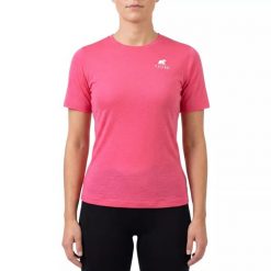 Damska koszulka trekkingowa z merynosów. Czerwone koszulki sportowe damskie FJORK MERINO, bez wzorów, z wełny, sportowe, bez kołnierzyka. Za 199.00 zł.