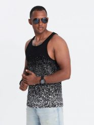 Męski tank top bawełniany z gradientowym nadrukiem - czarny V2 OM-TSTT-22SS-001 - L. Czarne t-shirty męskie Ombre Clothing, na lato, l, bez wzorów, z bawełny, sportowe, bez kołnierzyka. Za 69.99 zł.
