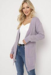 Fioletowy Puszysty Kardigan Niezapinany Heliture. Fioletowe kardigany damskie Born2be, bez wzorów, z dzianiny, długie. Za 54.99 zł.
