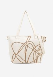 Jasnobeżowa Torebka Typu Shopper z Paskiem Crossbody w Abstrakcyjny Wzór Obelisse. Brązowe torby na ramię damskie Renee, bez wzorów, z jeansu, biznesowe, na ramię, bez dodatków. Za 49.99 zł.