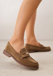 Zielone Mokasyny VICES z Wkładką ze Skóry Naturalnej i Metaliczną Aplikacją Nanora. Brązowe mokasyny damskie Born2be, z jeansu, biznesowe. Za 89.99 zł.