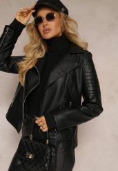 Czarna Kurtka Ramoneska z Imitacji Skóry Aquisa. Czarne kurtki damskie Renee, l, bez wzorów, ze skóry, bez kaptura. Za 109.99 zł.