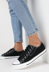 Czarne Trampki Melitea. Czarne obuwie sportowe damskie Born2be, bez wzorów, z gumy, klasyczne, przed kostkę, bez zapięcia. Za 59.99 zł.