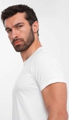 Męski klasyczny bawełniany T-shirt BASIC - biały V4 OM-TSBS-0146 4XL. Białe t-shirty męskie Ombre, m, bez wzorów, z bawełny, klasyczne, bez kołnierzyka. Za 136.15 zł.
