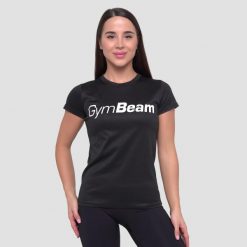 Koszulka damska fitness z krótkim rękawem czarna Essence Mesh. Czarne koszulki sportowe damskie GYMBEAM, s, bez wzorów, z materiału, bez kołnierzyka, bez ramiączek, na fitness i siłownię. Za 55.90 zł.