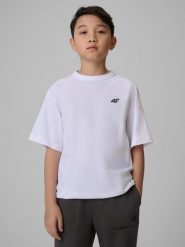 4F T-shirt loose gładki chłopięcy - biały 122 (6-7 lat). Białe t-shirty dla chłopców 4f, bez wzorów, z bawełny, bez ramiączek. Za 39.99 zł.