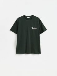 T-shirt regular z nadrukiem na plecach - ciemny turkus. T-shirty męskie Reserved, l, bez wzorów, z bawełny, bez kołnierzyka. Za 59.99 zł.