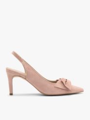 Różowe czółenka damskie bez pięty slingback z kokardą. Czerwone czółenka damskie Brawo sp. z o.o., bez wzorów, z materiału, bez obcasa, na obcasie, bez zapięcia. Za 379.99 zł.
