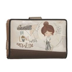 Portfel damski Anekke, z dekoracyjnym nadrukiem i metalowym logo zamykany na klapę wyposażony w przegrody na banknoty kieszeń na monety oraz liczne m. Brązowe portfele damskie Anekke, bez wzorów. Za 179.00 zł.