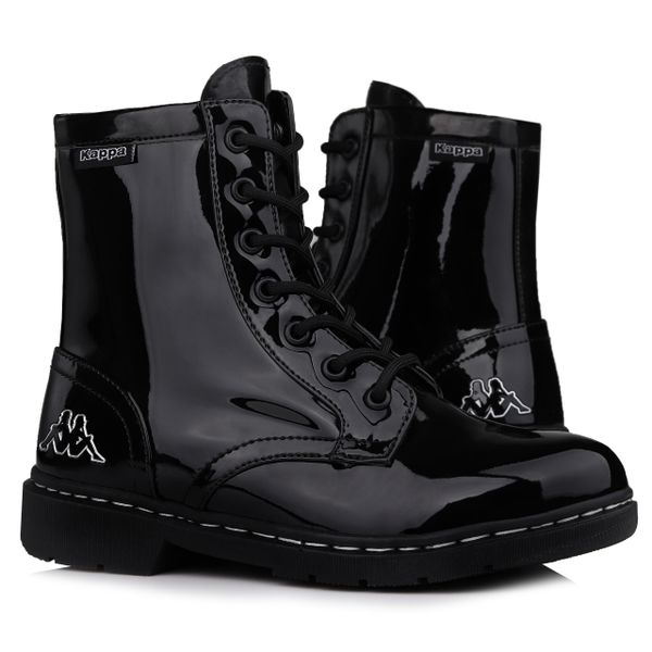 Buty do chodzenia damskie lakierowane Kappa Deenish Shine. Czarne obuwie sportowe damskie Kappa, bez wzorów, z lakierowanej skóry, trekkingowe. Za 149.00 zł.