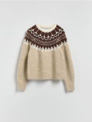 Sweter z dodatkiem wełny - wielobarwny. Swetry damskie Reserved, l, bez wzorów, z dzianiny, bez kołnierzyka, bez ramiączek, bez kaptura. Za 139.99 zł.